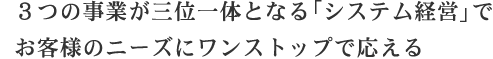 ３つの事業が三位一体となる「システム経営」でお客様のニーズにワンストップで応える