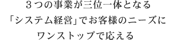 ３つの事業が三位一体となる「システム経営」でお客様のニーズにワンストップで応える